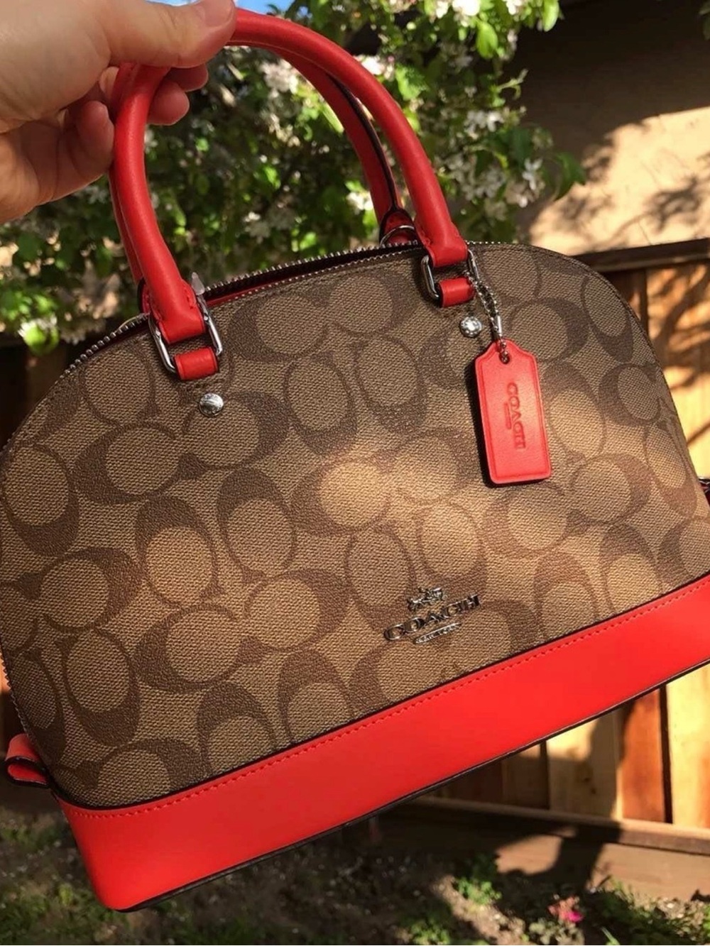 Coach Mini Sierra Satchel Top Handle Bag Signature Brown Orange Zip Strap NWT